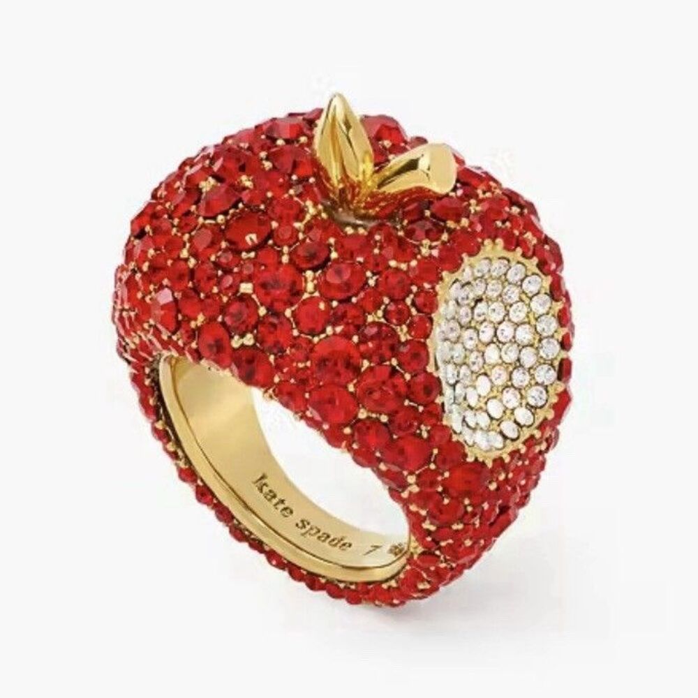 NWT Kate Spade Sz 7 APPLE OF MY EYE The Big Apple Statement Ring Crystal Pave